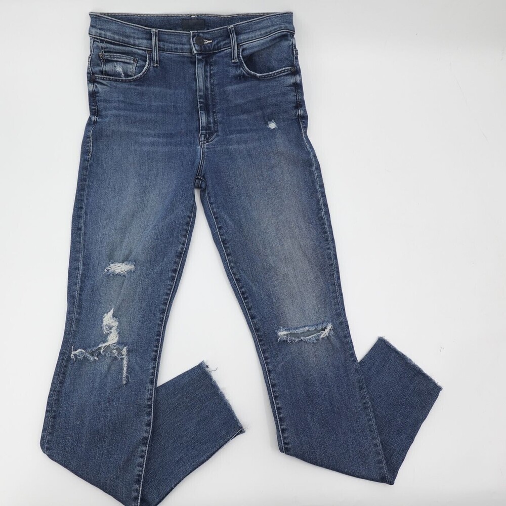 Mother Jeans Womens 30 Blue Skinny Swooner Ankle Fray Distressed Stretch Weekend